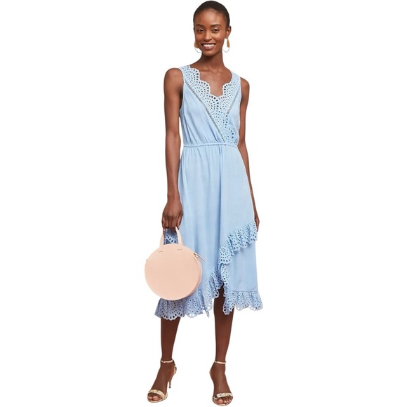 TRACY REESE x Anthropologie Carolina Eyelet Midi Dress | Light Blue Sleeveless M - Picture 1 of 10